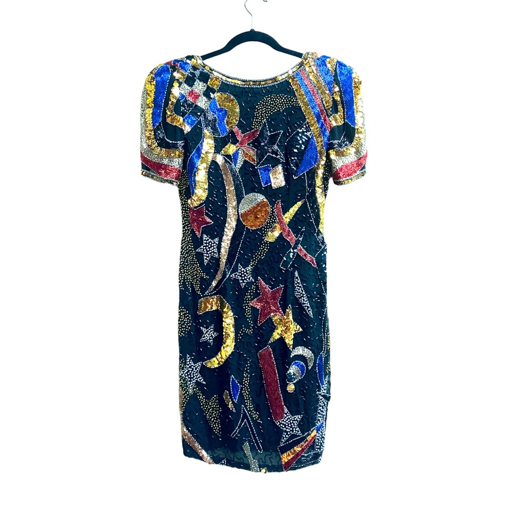 Vtg 80s Beaded Sequin Stars & Moon Dress 4